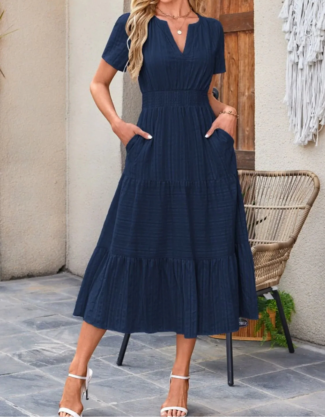 Victoria | Ruffled Midi Dress V-Neckline