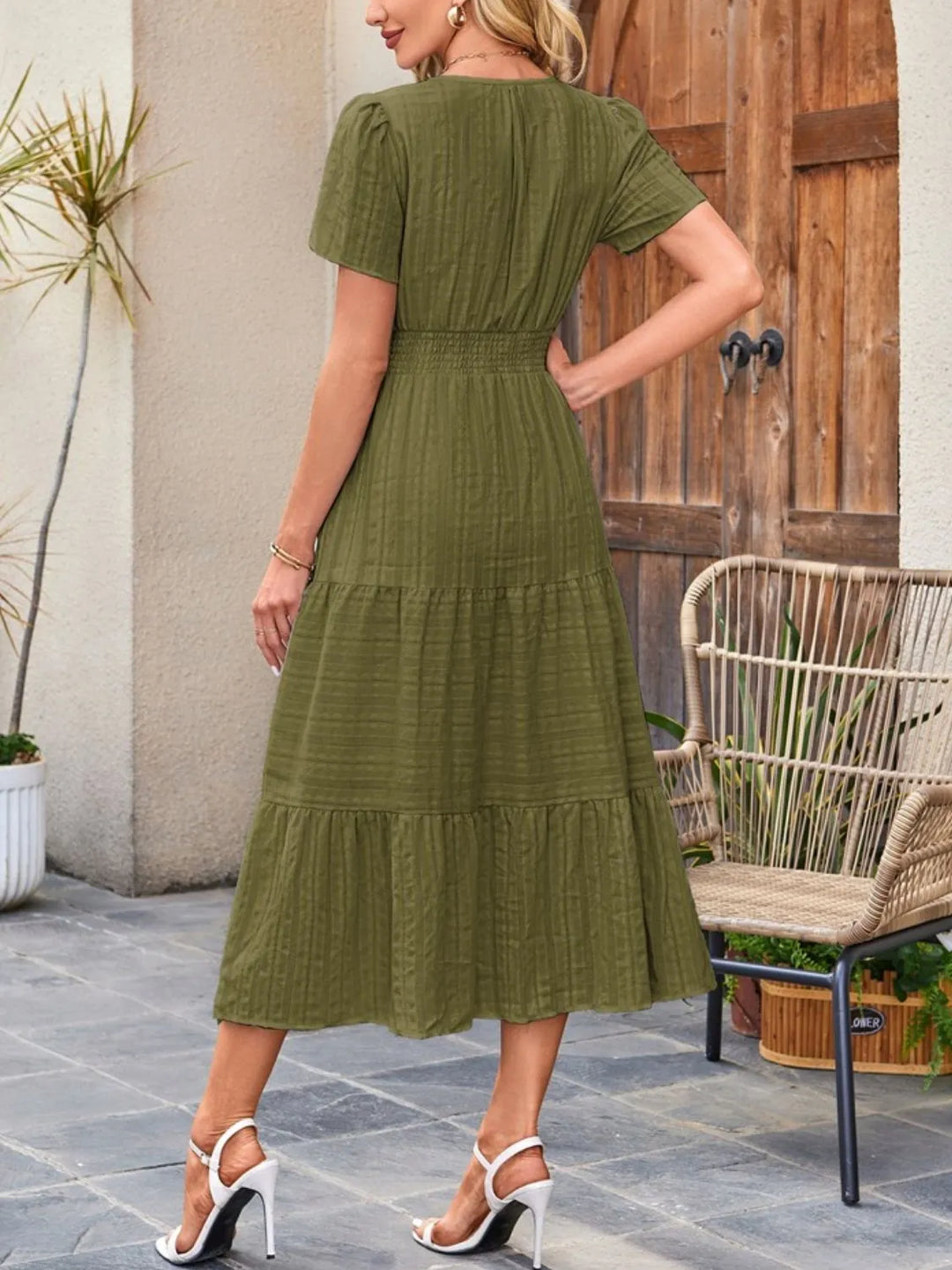 Victoria | Ruffled Midi Dress V-Neckline