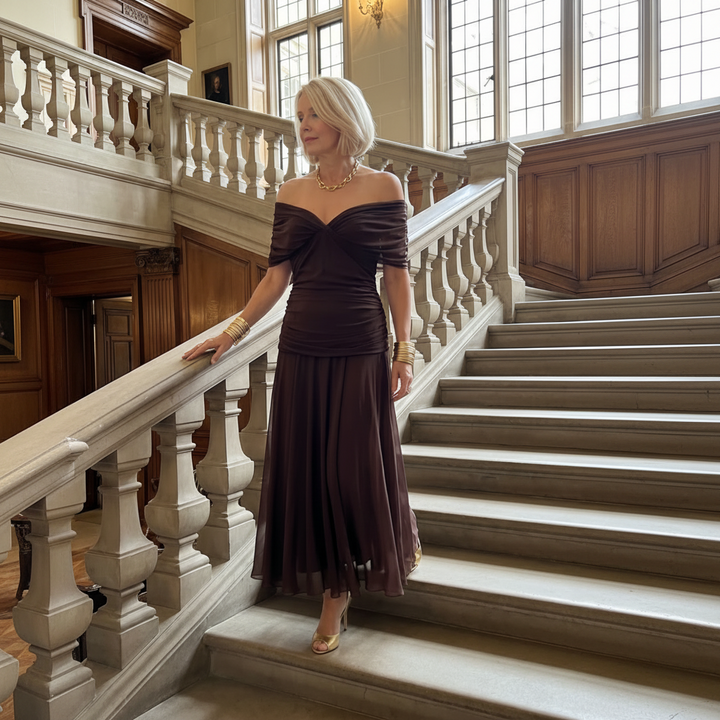 Ava | Off Shoulder Flow Midi Dress