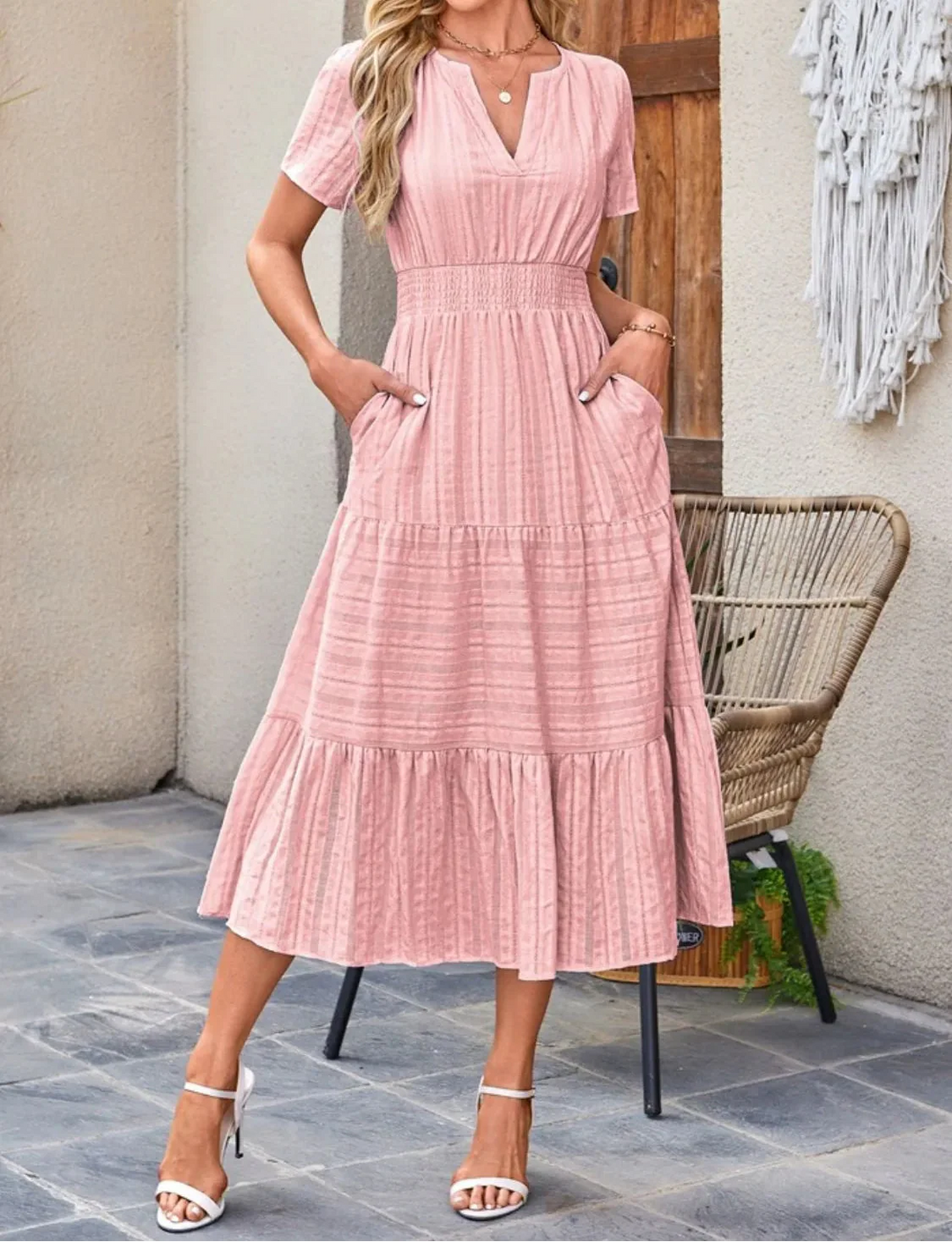 Victoria | Ruffled Midi Dress V-Neckline