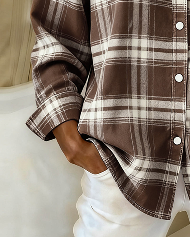 Xenna | Shirt with Check Pattern and Notched Collar
