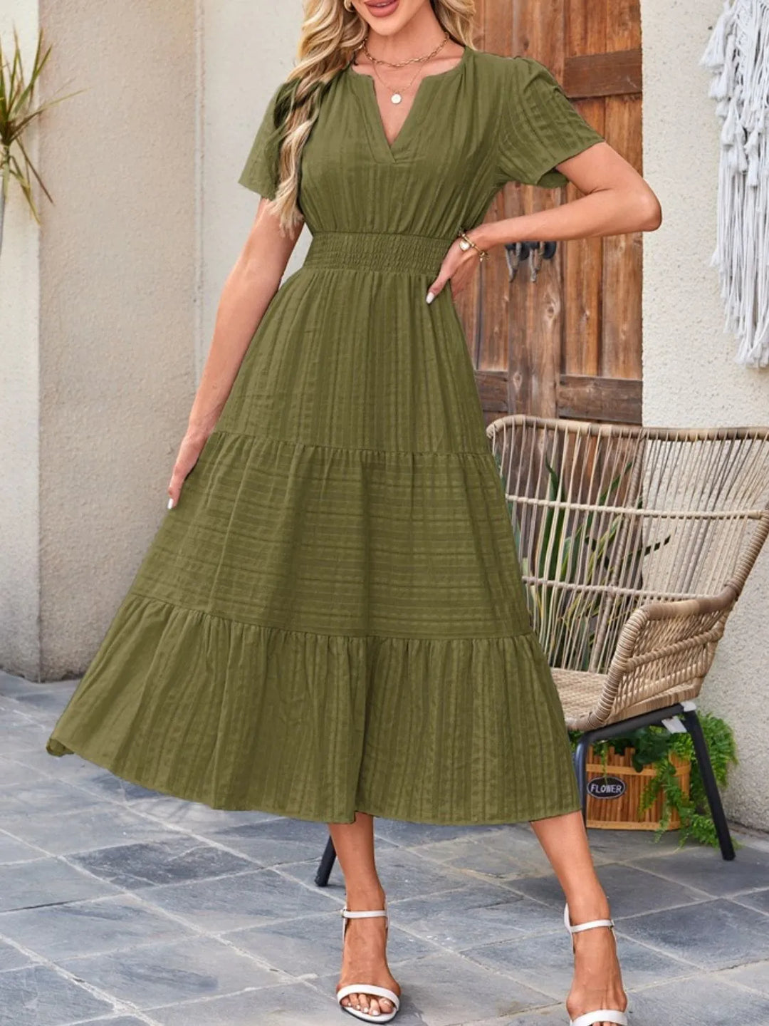 Victoria | Ruffled Midi Dress V-Neckline