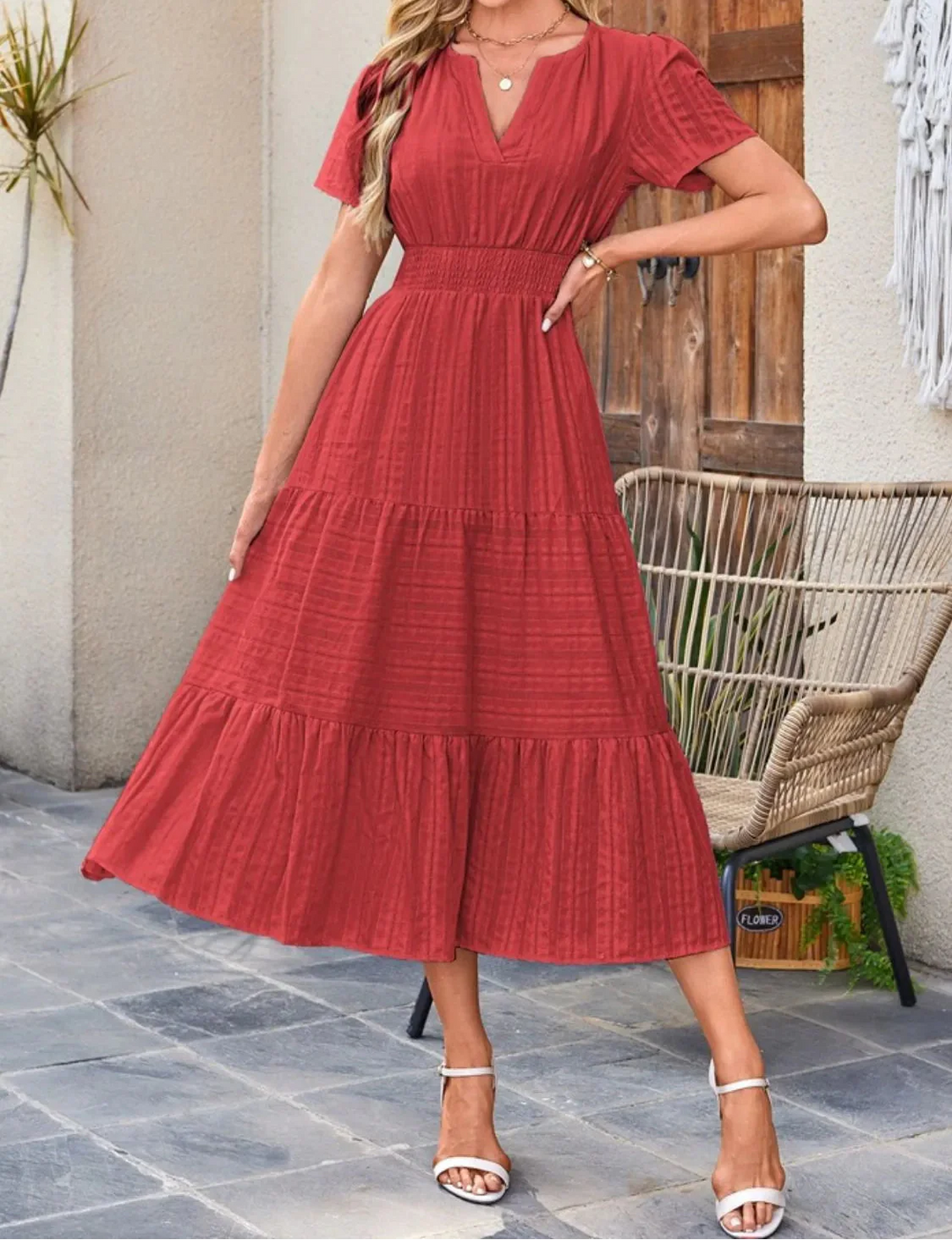 Victoria | Ruffled Midi Dress V-Neckline
