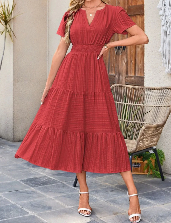 Victoria | Ruffled Midi Dress V-Neckline