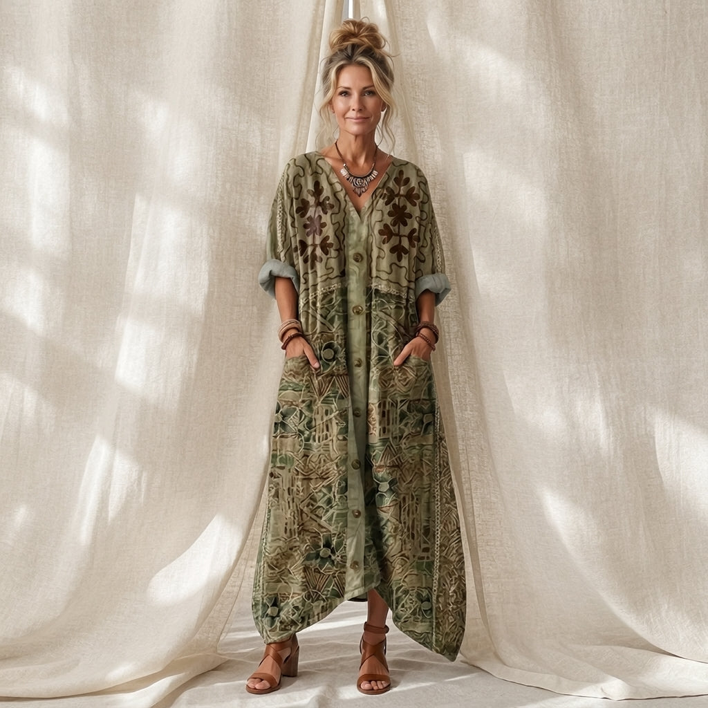 Aleta | Button Front Oversized Pocket Midi Dress