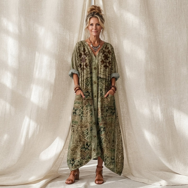 Aleta | Button Front Oversized Pocket Midi Dress