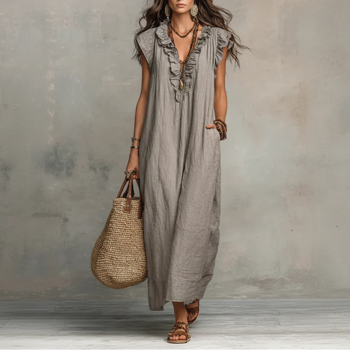 Zoey | Long Bohemian Dress in Linen and Cotton